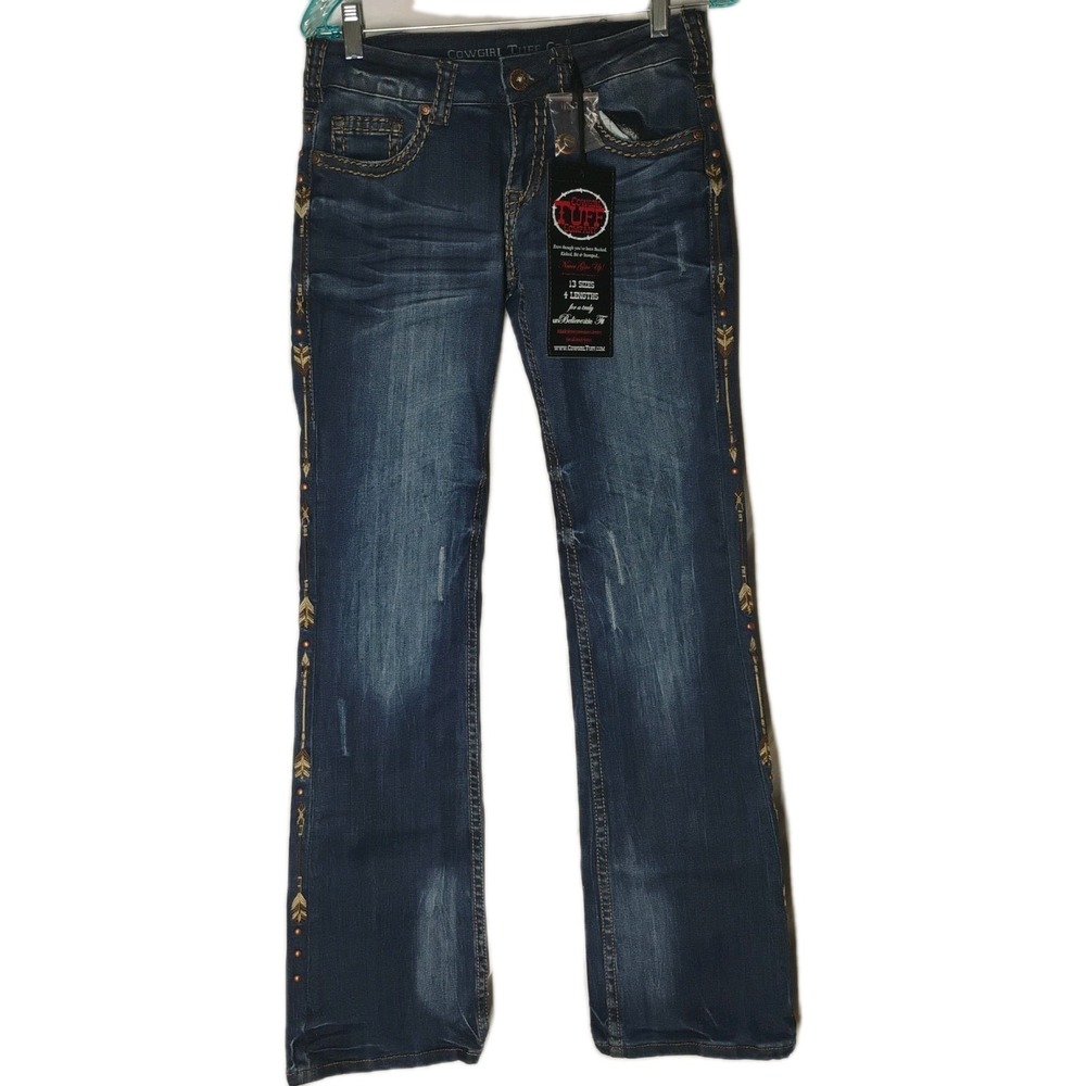 NWT Cowgirl Tuff Womens 27 R (28) Natural Pathmaker Embroidered Denim Blue Jeans